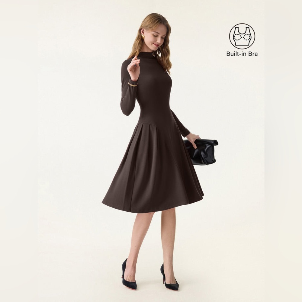 OGL MaxWarm Mockneck Knee Length Brami Dress in Espresso Shut size Medium. NWT